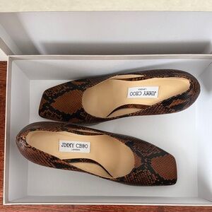 Jimmy Choo Brown Snake-Print Pointed Toe Pumps - Size 10